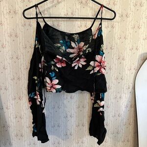 Forever 21 Black and Pink Ruffled Crop Camisole